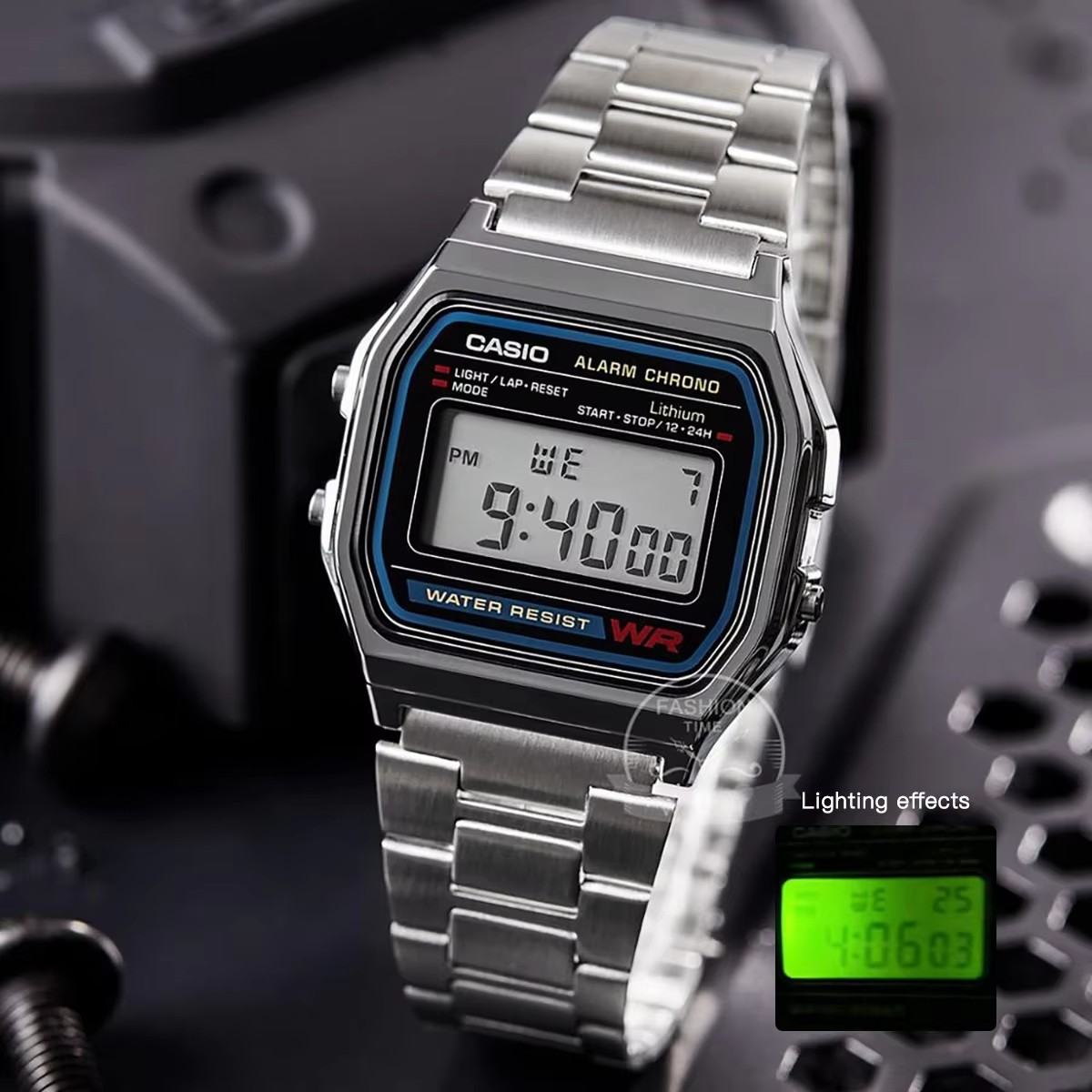 Resin Art Watch - Montre Casio argentée pour hommes, ensemble